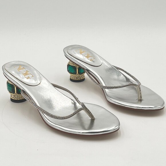 Silver Crystal Heel Sandals Casual Flip Flops Open Toe Daily Wearing Slipper - Picture 4 of 7